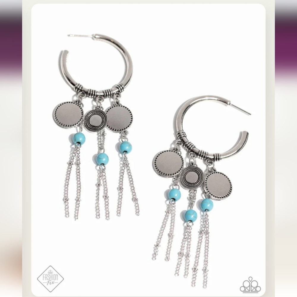 Peppy Pinnacle Turquoise & Silver Hoop Earrings